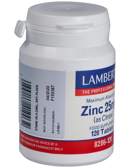 Zinc 25 mg (Como citrato) 120 Tabs. de Lamberts