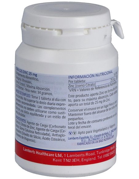 Zinc 25 mg (Como citrato) de Lamberts