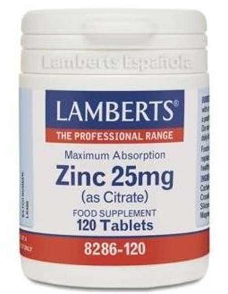 Zinc 25 mg (Como citrato) 120 Tabs. de Lamberts
