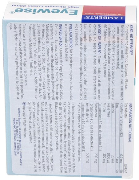 Eyewise® (Luteína, Zeaxantina,Plantas, Vit, Min) 60 Tabs. de Lamberts