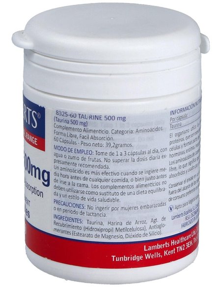 Taurina 500 mg 60 Caps. de Lamberts