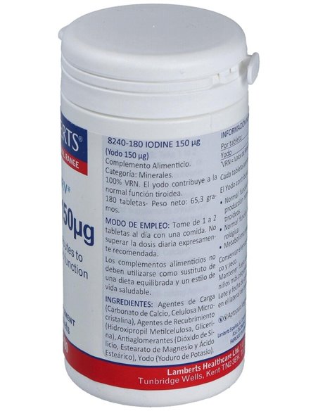 Yodo 150 µg (Como yoduro de potasio) 180 Tabs. de Lamberts