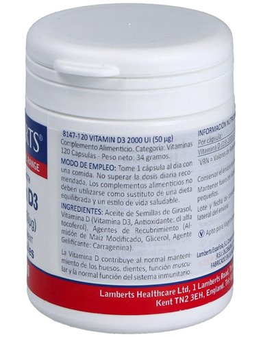 Vitamina D3 2000 UI (50 µg) de Lamberts