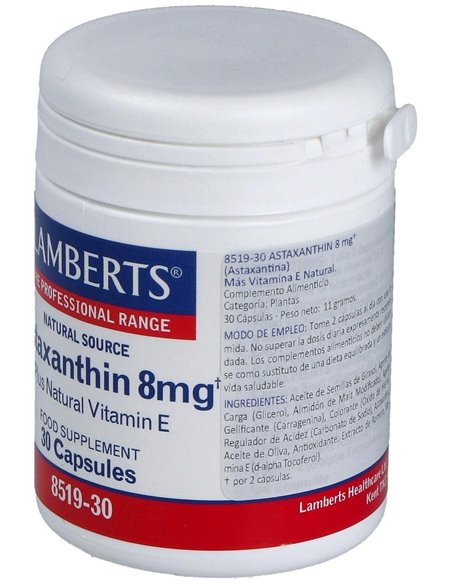 Astaxantina 8 mg con Vitamina E Natural 30 Caps. de Lamberts