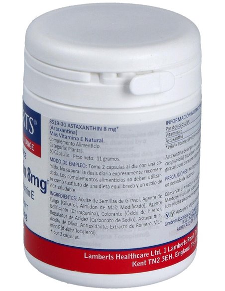 Astaxantina 8 mg con Vitamina E Natural de Lamberts