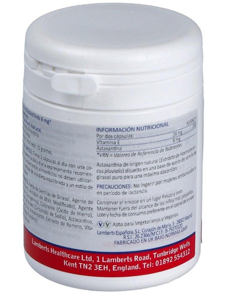 Astaxantina 8 mg con Vitamina E Natural 30 Caps. de Lamberts