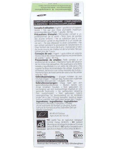 Romero Alcanfor Aceite Esencial Bio 10Ml. de Pranarom Aceites
