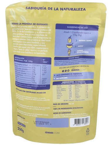 Proteina De Guisante Superalimento 250Gr. Bio de Iswari