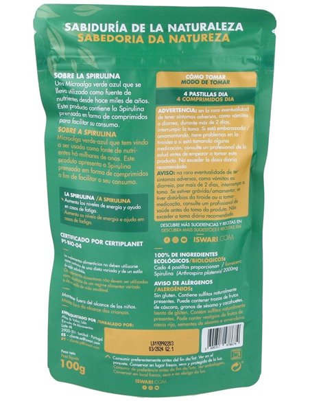 Spirulina Comprimidos Bio 100G Es 100G de Iswari