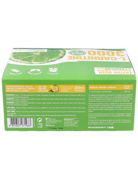 L-Carnitina 3000Mg. Sabor Limon 20Viales de Gold Nutrition
