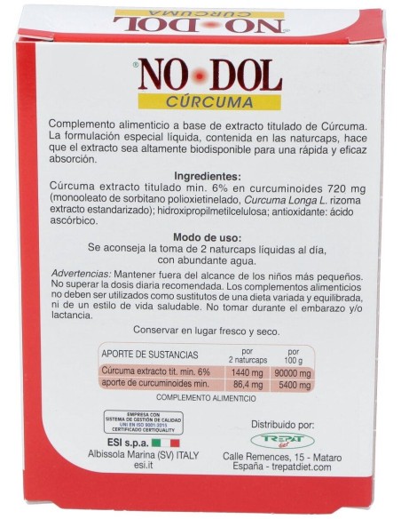 No Dol Curcuma 10Cap. Liquida de Trepatdiet-Esi