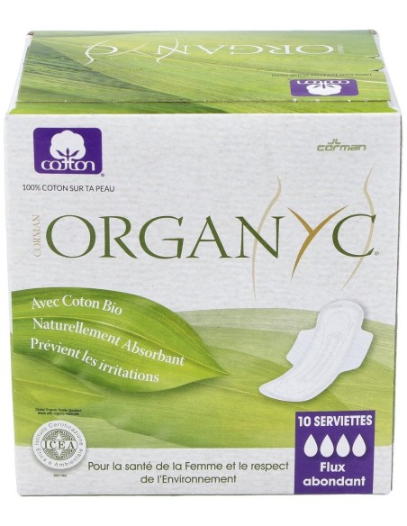 Compresas noche c/alas (bolsa ind) 100% algodón orgánico, 10ud de Organyc