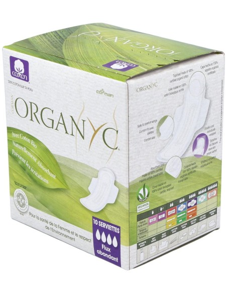 Compresas noche c/alas (bolsa ind) 100% algodón orgánico, 10ud de Organyc