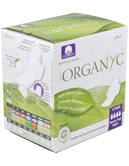 Compresas noche c/alas (bolsa ind) 100% algodón orgánico, 10ud de Organyc