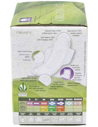 Compresas noche c/alas (bolsa ind) 100% algodón orgánico, 10ud de Organyc