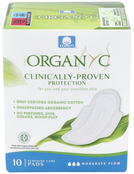 Compresas dia c/alas (bolsa ind) 100% algodón orgánico, 10ud de Organyc