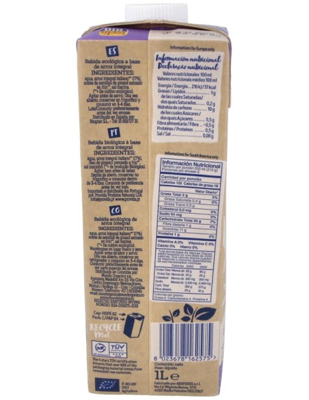 Bebida Vegetal De Arroz Integral 1Lt  S/A de Isola