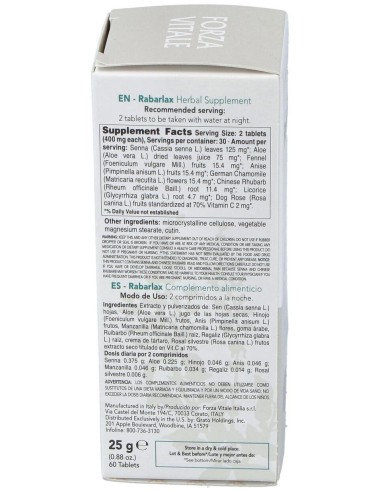 Rabarlax Laxante 25Gr.Comprimidos de Forza Vitale