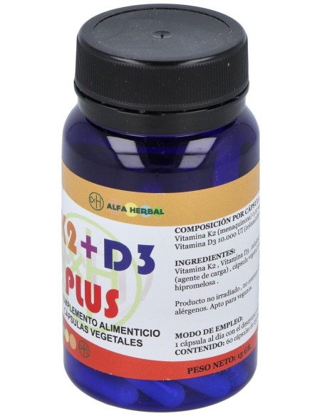 K2+D3 Plus 60Vcap. Vegan de Alfa Herbal