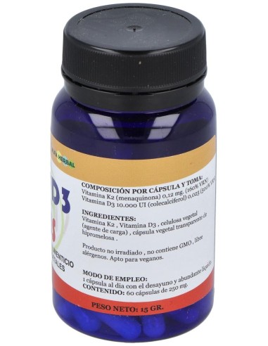 K2+D3 Plus 60Vcap. Vegan de Alfa Herbal