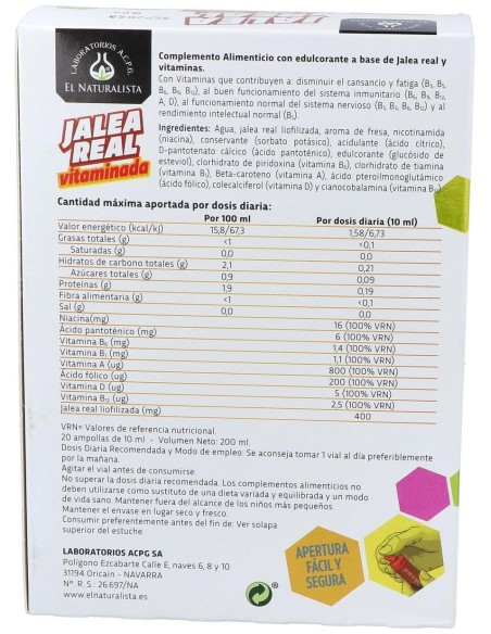 Jalea Real Vitaminada 20Amp. de El Naturalista