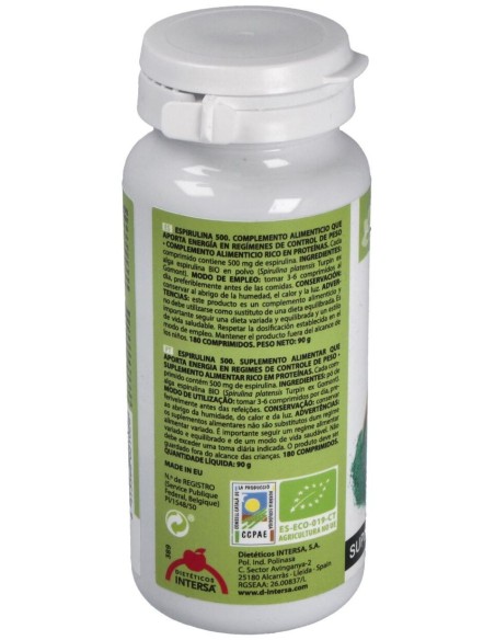 Espirulina (500 Mg.) 180 Comprimidos Bio de Intersa