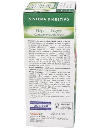 Hepatico Digestivo (Tonic Diet) 250Ml. de Dietisa (Dielisa)