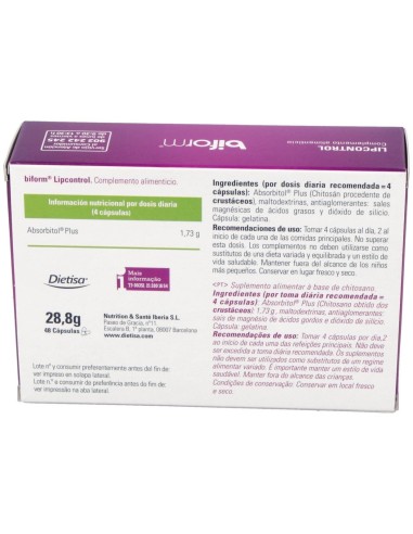 Biform Chitosan Plus (Lipocontrol) 48Cap de Dietisa (Dielisa)