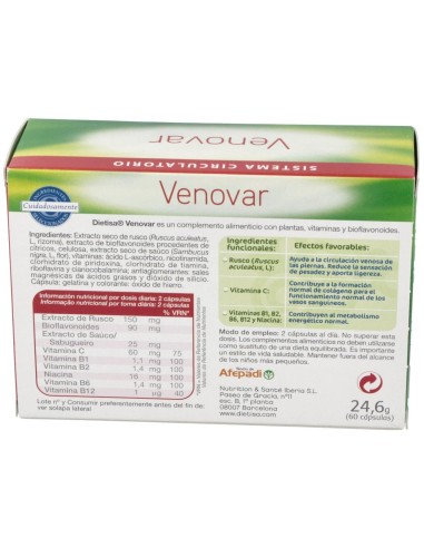 Venovar Cáps  Envase 60 Cápsulas(30 Días) de Dielisa®
