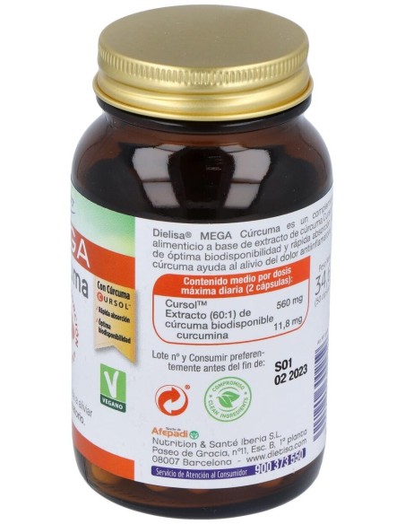 Mega Cúrcuma  Envase 50 Cápsulas(25 Días) de Dielisa®