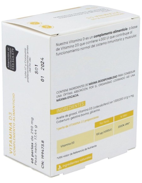 Vitamina D3 4000Ui 60Perlas de Fdb
