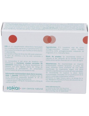 Lra Levadura Roja De Arroz + Q10 30Cap. de Sakai
