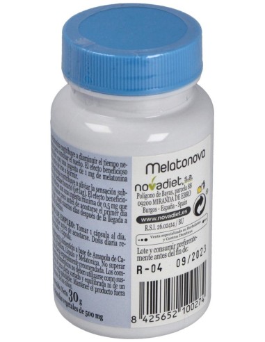 Melatonova Cápsulas Envase de 60 cápsulas vegetales. de Novadiet