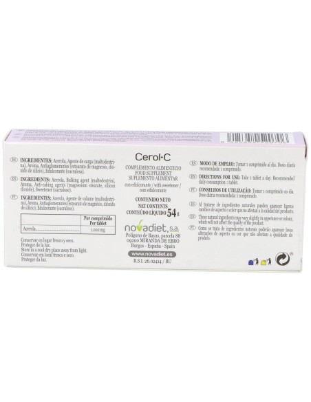 Cerol-C (Vitamina-C) Envase de 30 comprimidos masticables. de Novadiet