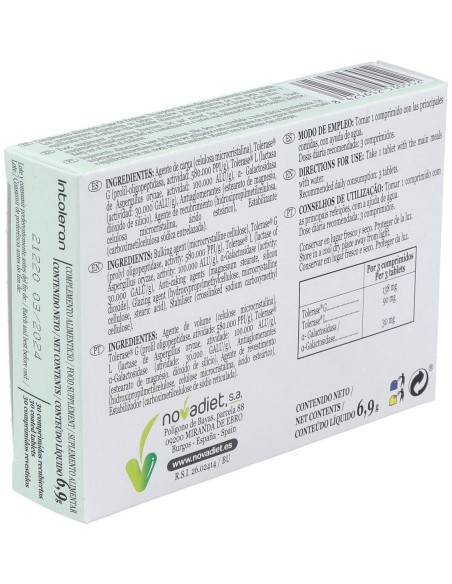 Intoleran Envase de 30 comprimidos recubiertos. de Novadiet