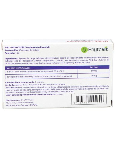 Pqq + Mangostan 30Cap. de Phytovit