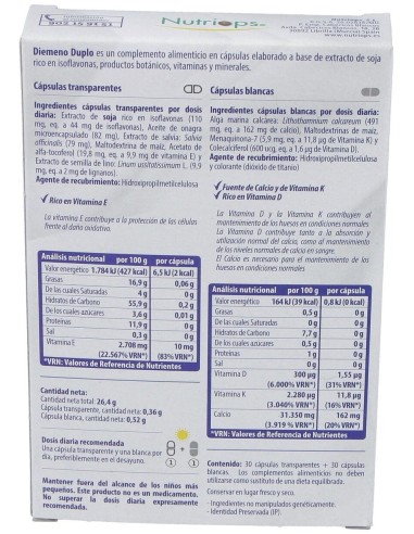 Diemeno Duplo - Cápsulas entéricas Ricas en Isoflavonas, con Calcio de Nutriops