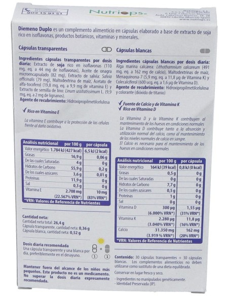Diemeno Duplo - Cápsulas entéricas Ricas en Isoflavonas, con Calcio de Nutriops