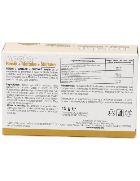 Reishi + Maitake + Shiitake 30Cap. de Noefar