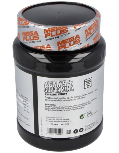 Bcaa+Glutamina Sabor Fresa 600Gr. Extreme Purity de Mega Plus