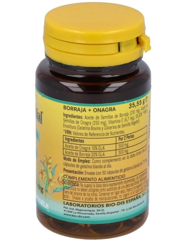 Borraja + Onagra 500Mg. 50Perlas de Nature Essential