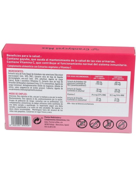 Cranbycyst Max 30 Cápsulas Vegetales de Plameca