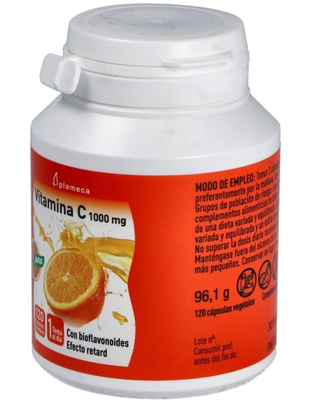 Vitamina C Pura 1000 Mg 120 Cápsulas Vegetales de Plameca