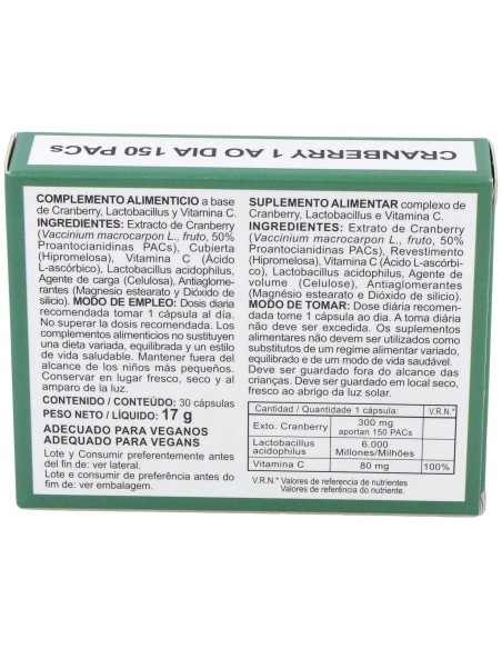 Cranberry 1 Al Dia 150Pacs 30Cap. de Integralia