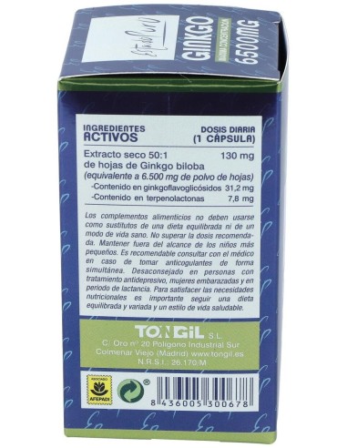 Ginkgo 6500Mg. 40Cap. Estado Puro de Tongil