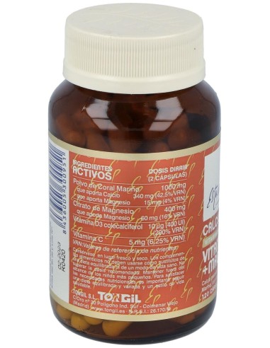 Calcio Coral+Vit D3+Mg 120Cap. Estado Puro de Tongil