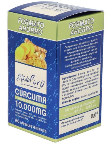 Curcuma 10.000Mg. Full Spectrum Comprex 80 Cap. Estado Puro de Tongil
