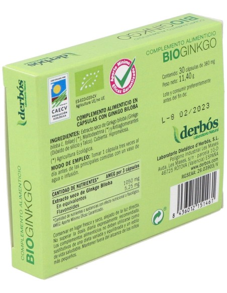 Bioginkgo Biloba 30Cap. de Derbos