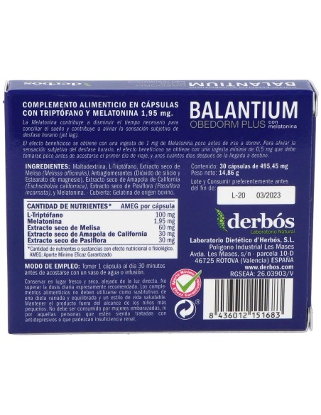 Balantium Obedorm Plus 30Cap. de Derbos