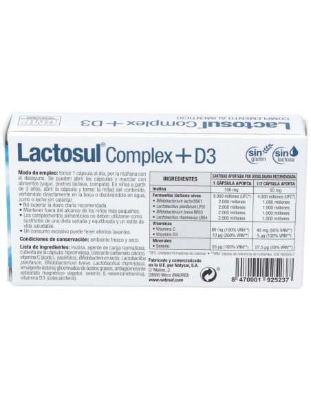 Lactosul Complex + D3 20 Cáps. de Natysal